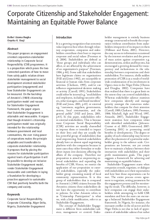 (PDF) Corporate Citizenship and Stakeholder Engagement Maintaining an
