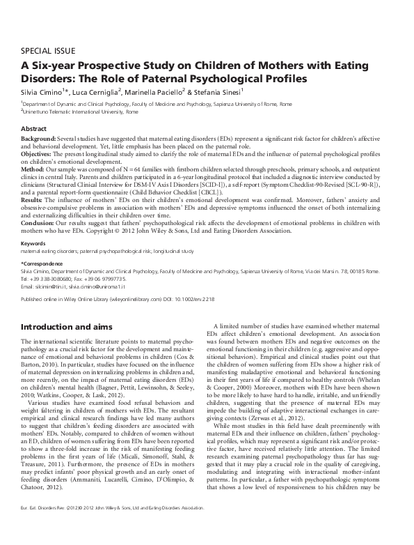 (PDF) Children of mothers with eating disorders