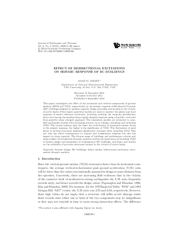 (PDF) EFFECT OF BIDIRECTIONAL EXCITATIONS ON SEISMIC RESPONSE OF RC ...