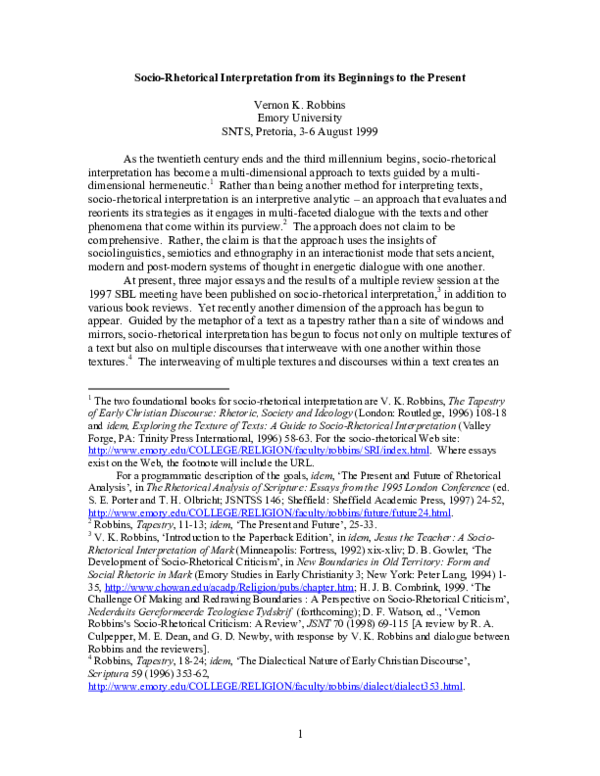 (PDF) Socio-Rhetorical Interpretation from its Beginnings to the Present