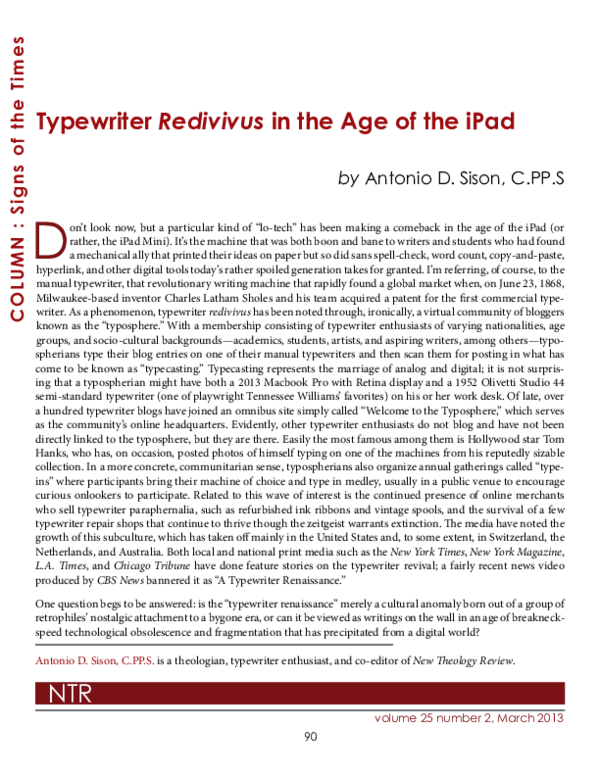 (PDF) Typewriter Redivivus in the Age of the iPad Antonio D Sison Academia.edu