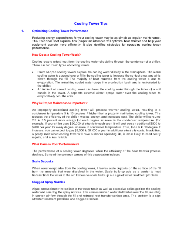 (PDF) Cooling Tower Tips 1. Optimizing Cooling Tower Performance How