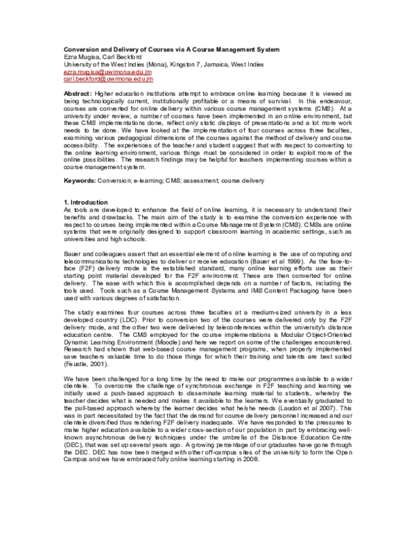(PDF) Conversion and Delivery of Courses via A Course Management System