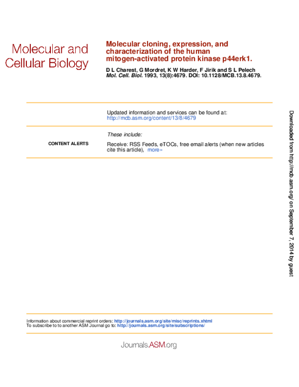 (PDF) Molecular Cloning, Expression, andCharacterization ofthe
