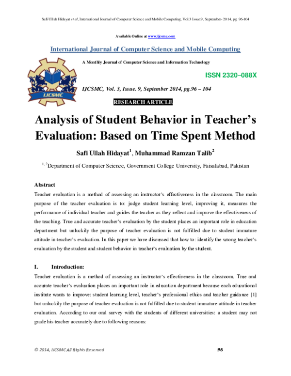 (PDF) Analysis of Student Behavior in Teacher’s Evaluation: Based on ...