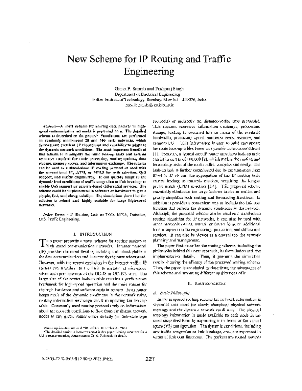 (PDF) New scheme for IP routing and traffic engineering