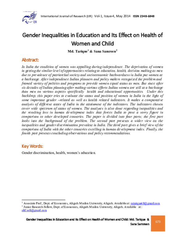 (PDF) Gender Inequalities in Education and Its Effect on Health of ...