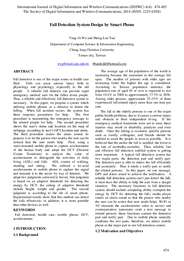 (PDF) FALL DETECTION SYSTEM DESIGN BY SMART PHONE