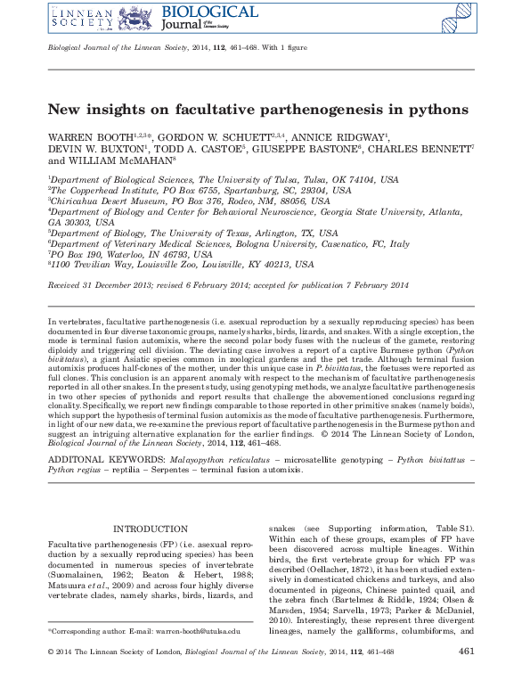 (PDF) New insights on facultative parthenogenesis in pythons