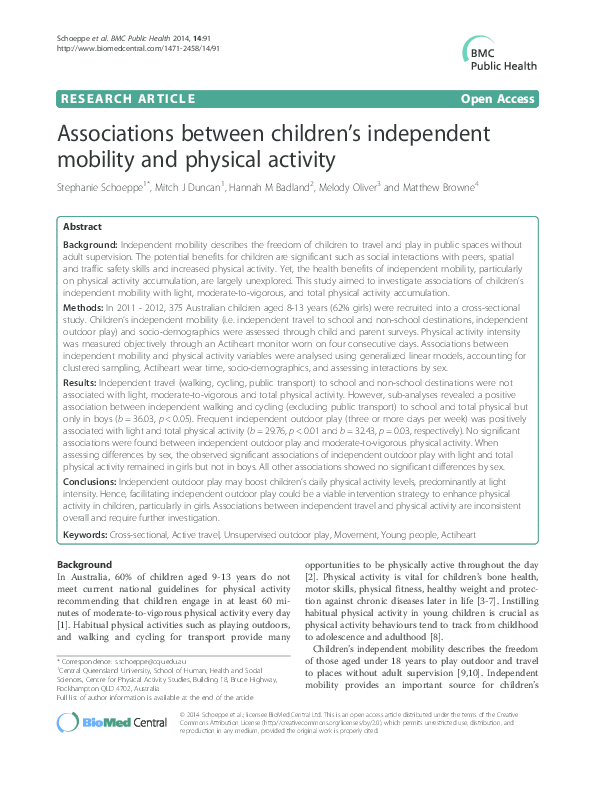 (PDF) Associations between children’s independent mobility and physical ...