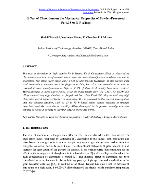 (PDF) Effect of Chromium on the Mechanical Properties of Powder ...