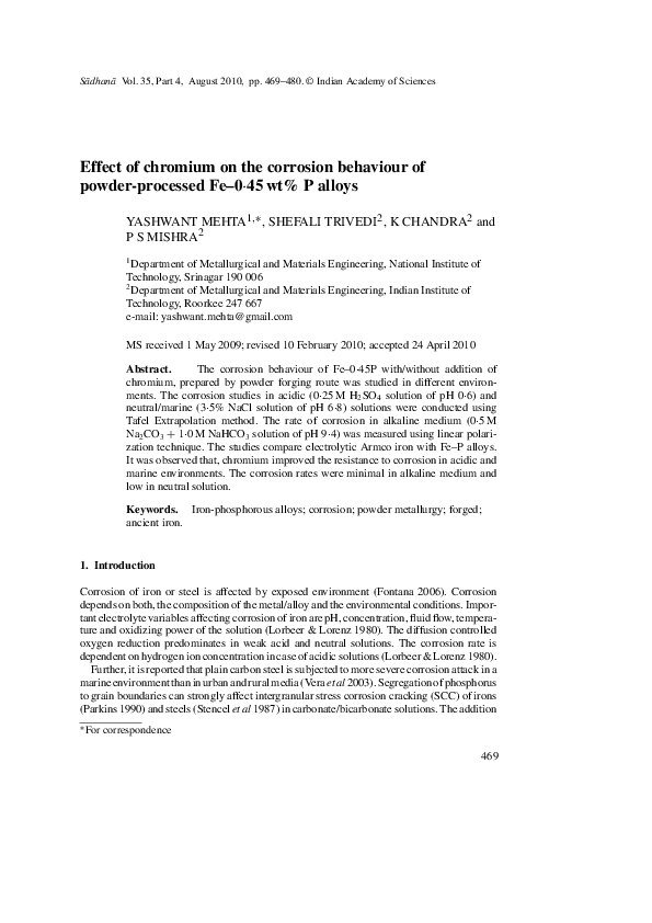 (PDF) Effect of chromium on the corrosion behaviour of powder-processed ...