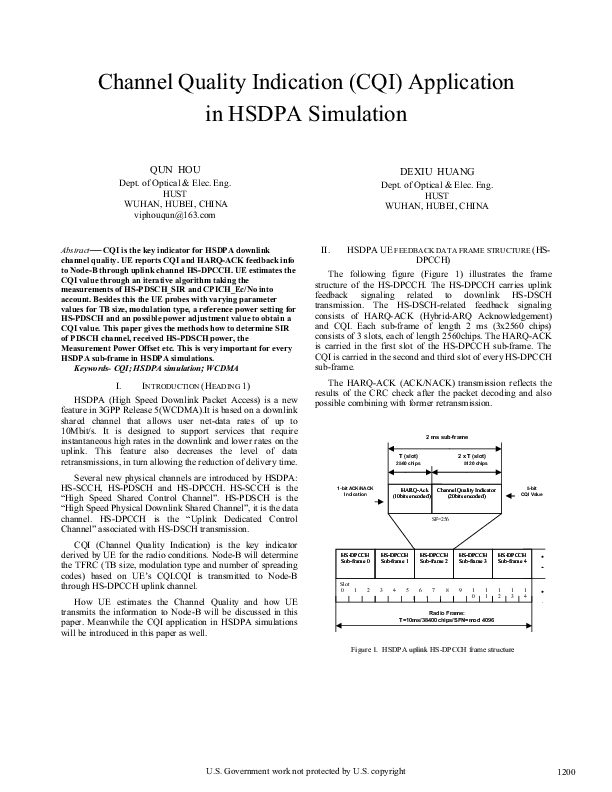 (PDF) Channel Quality Indication (CQI) Application in HSDPA Simulation