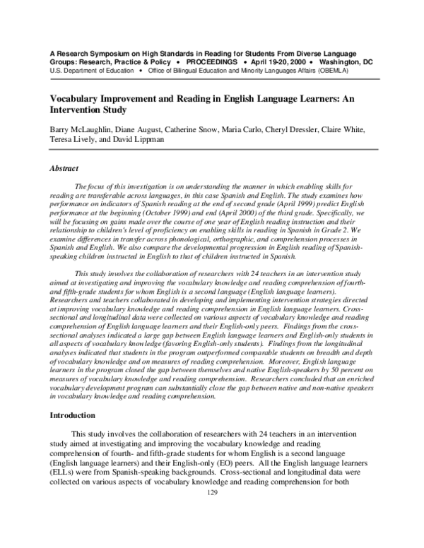 (PDF) Vocabulary improvement and reading in English language learners ...