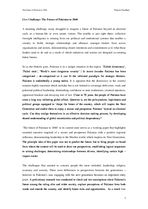 Live Challenge: The Future of Pakistan to 2060