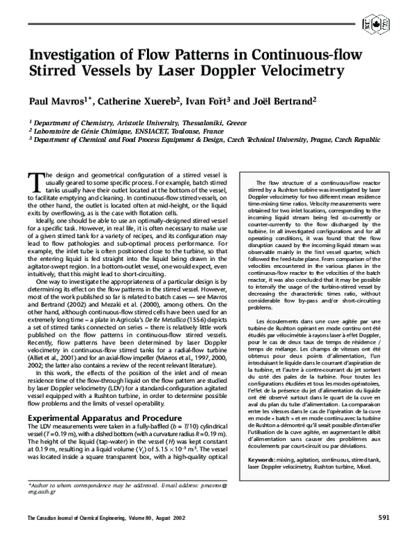(PDF) Investigation of flow patterns in continuousflow stirred vessels