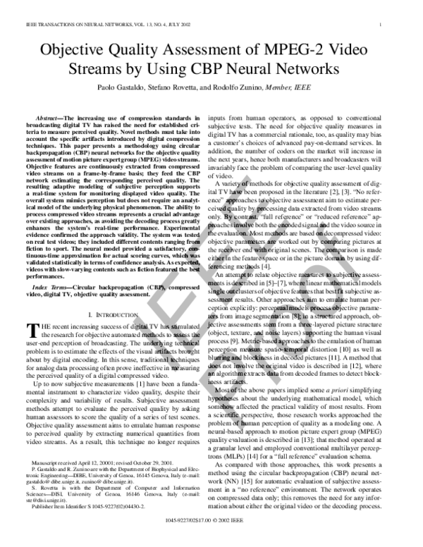 (PDF) Objective quality assessment of MPEG-2 video streams by using CBP ...