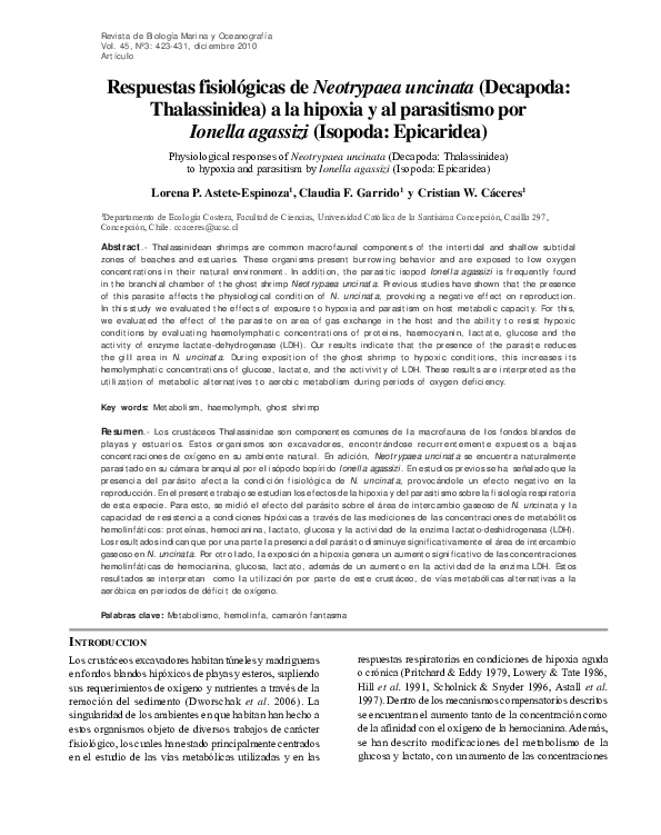 (PDF) Respuestas fisiológicas de Neotrypaea uncinata (Decapoda