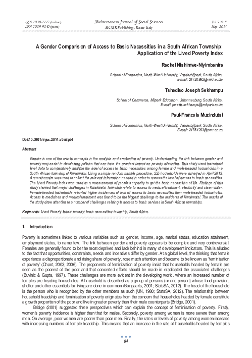(PDF) A Gender Comparison of Access to Basic Necessities in a South ...