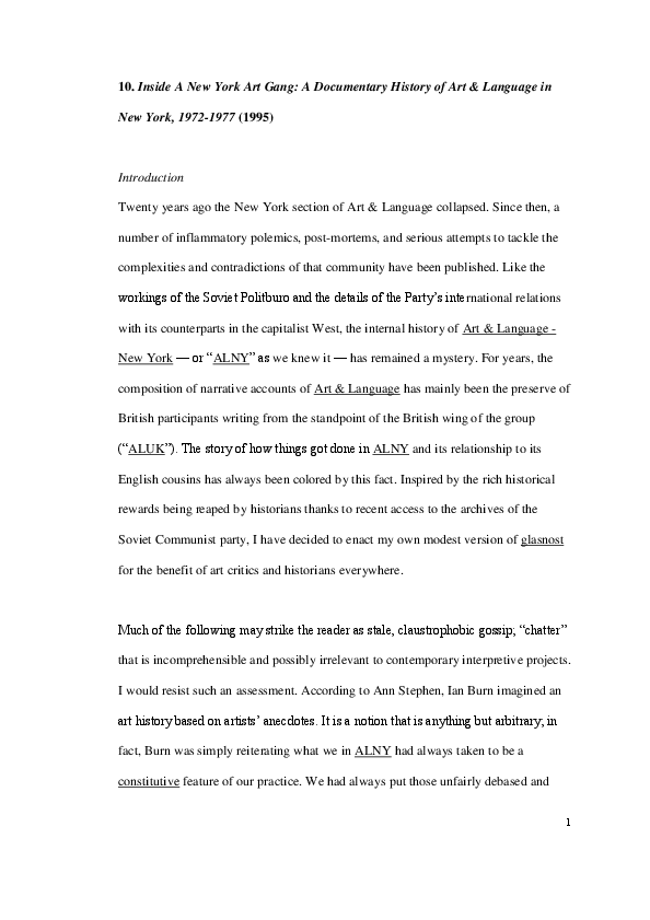 (DOC) Inside a New York Art Gang Selected Documents of Art & Language