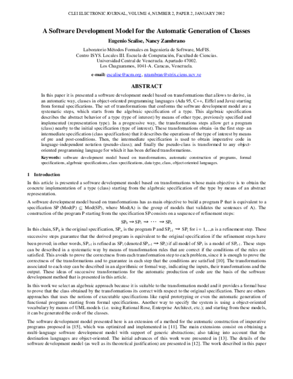 (PDF) A Software Development Model for the Automatic Generation of Classes