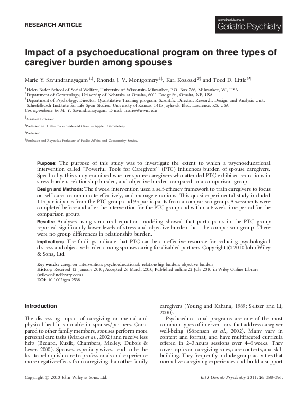 (PDF) Impact of a psychoeducational program on three types of caregiver ...