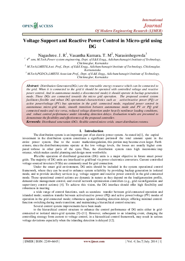 (PDF) Voltage Support and Reactive Power Control in Micro-grid using DG