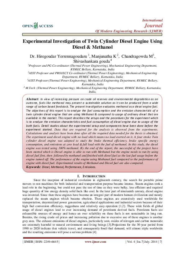 (PDF) Experimental Investigation of Twin Cylinder Diesel Engine Using ...