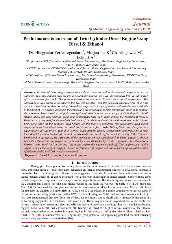 (PDF) Performance & emission of Twin Cylinder Diesel Engine Using ...