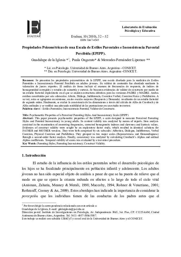 (PDF) Title: Psychometric Properties of a Perceived Parenting Styles ...