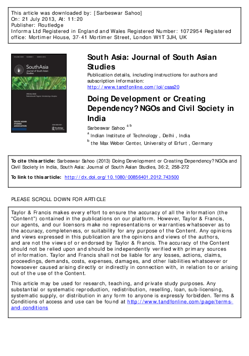 (PDF) Doing Development or Creating Dependency? NGOs and Civil Society ...