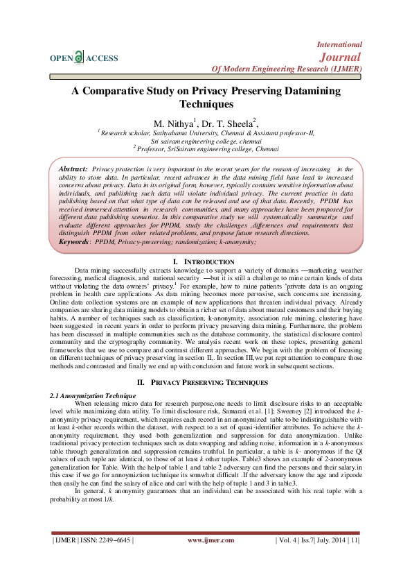(PDF) A Comparative Study on Privacy Preserving Datamining Techniques