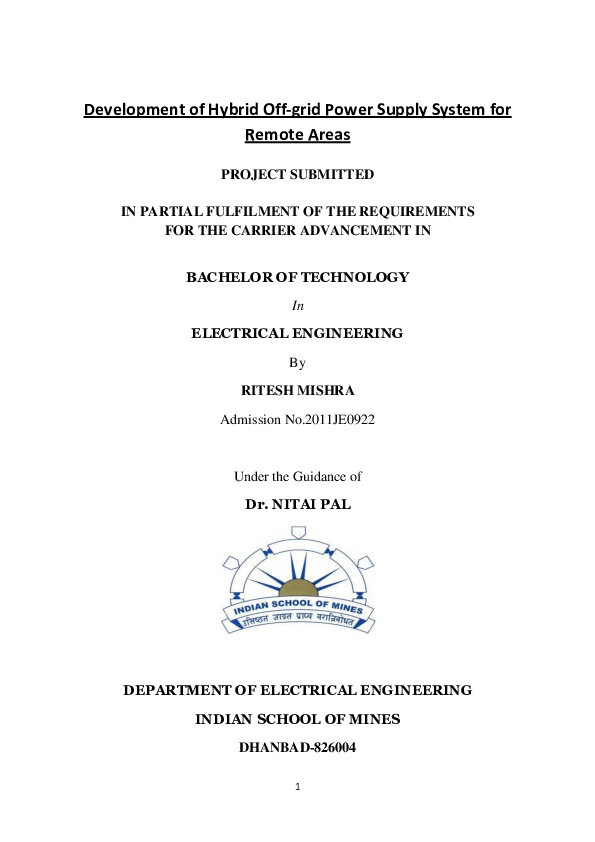 (DOC) Development of Hybrid Off-grid Power Supply System for Remote ...