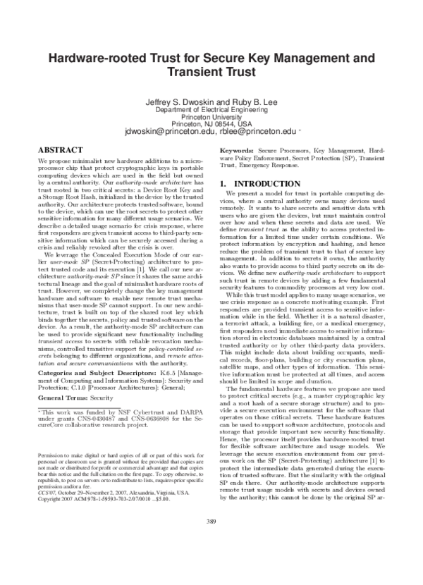 (PDF) Hardware-rooted trust for secure key management and transient trust