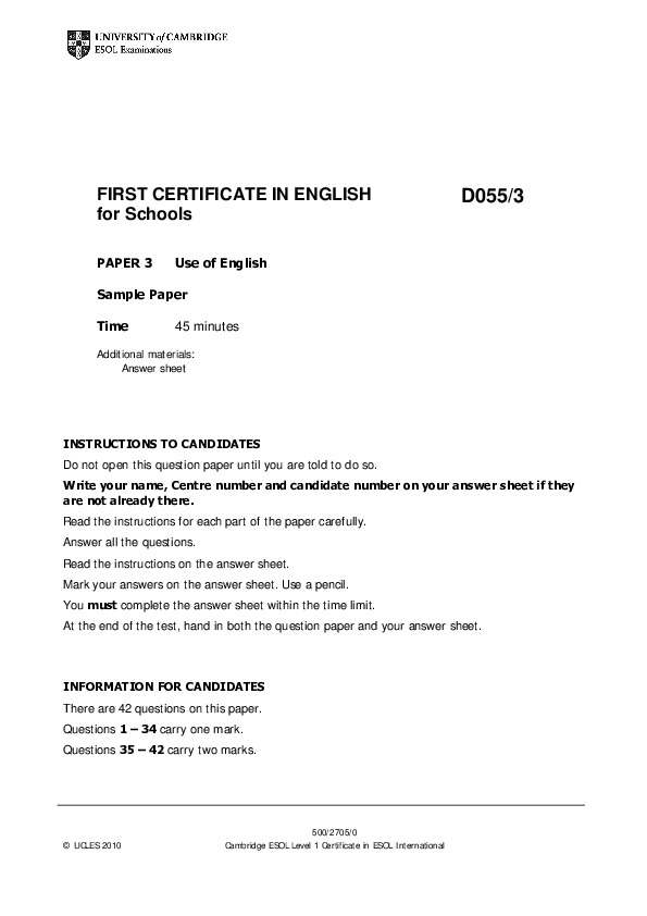 (PDF) Firstfor Schools Sample Use of English Paper Ivan Kikta