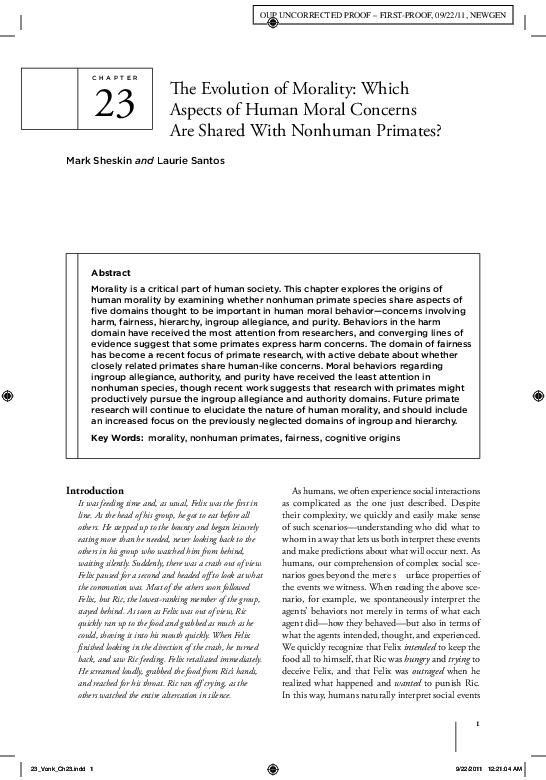 (PDF) The Evolution of Morality: Which Aspects of Human Moral Concerns ...