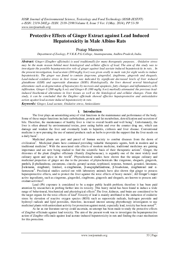 (PDF) Protective Effects of Ginger Extract against Lead Induced