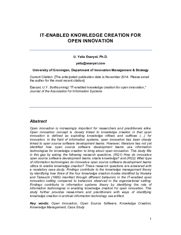 (PDF) IT-enabled knowledge creation for open innovation