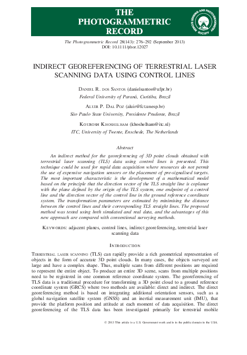 (PDF) INDIRECT GEOREFERENCING OF TERRESTRIAL LASER SCANNING DATA USING ...