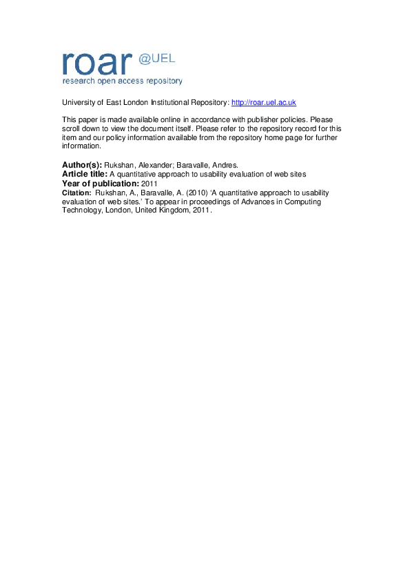 (PDF) A quantitative approach to usability evaluation of web sites