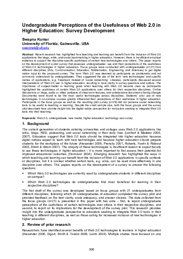 (PDF) Undergraduate perceptions of the usefulness of Web 2.0 in higher ...