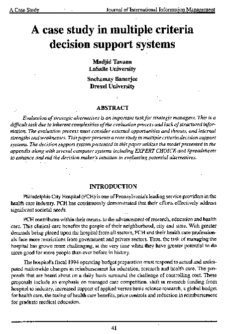 (PDF) A case study in multiple criteria decision support systems