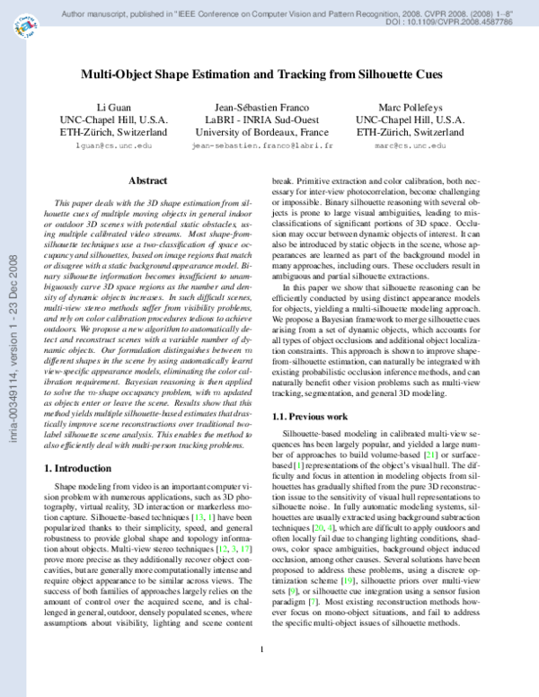 (PDF) Multi-Object Shape Estimation and Tracking from Silhouette Cues
