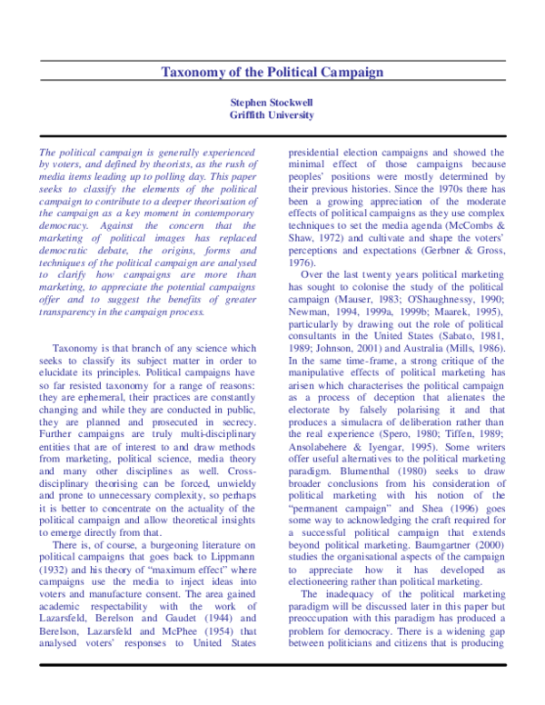 (PDF) Taxonomy of the political campaign