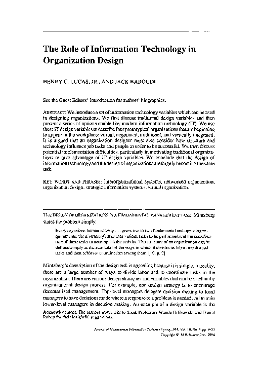 (PDF) The Role of Information Technology in Organization Design