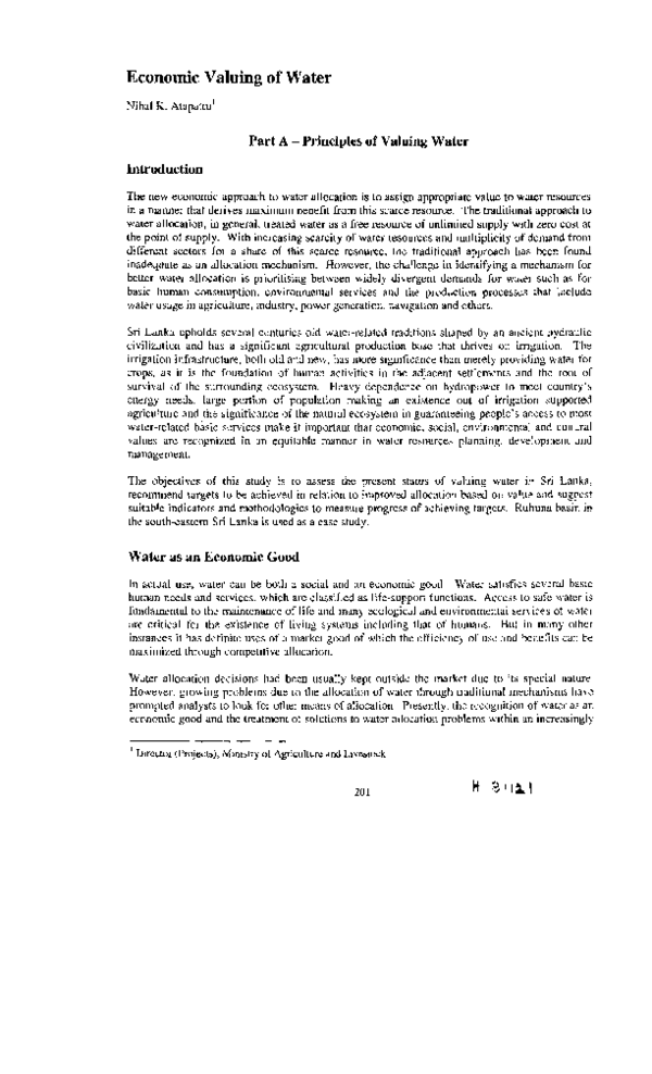 (PDF) Economic Valuing of Water