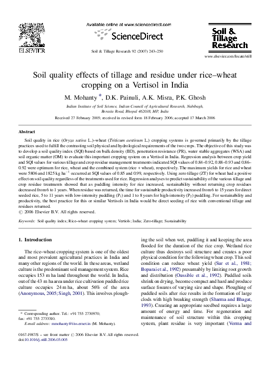 (PDF) Soil quality effects of tillage and residue management in a rice ...