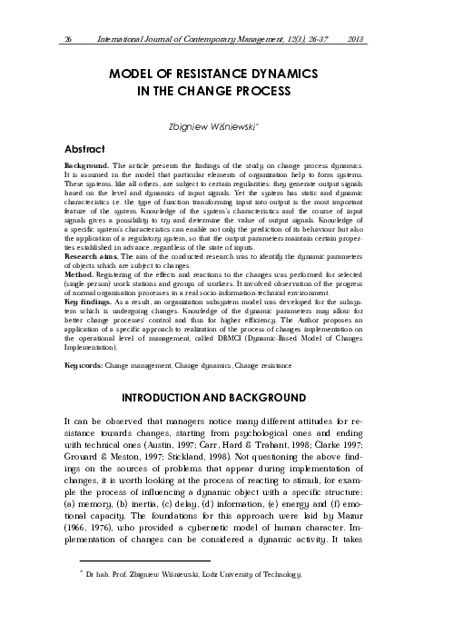 Model of Resistance Dynamics in the Change Process