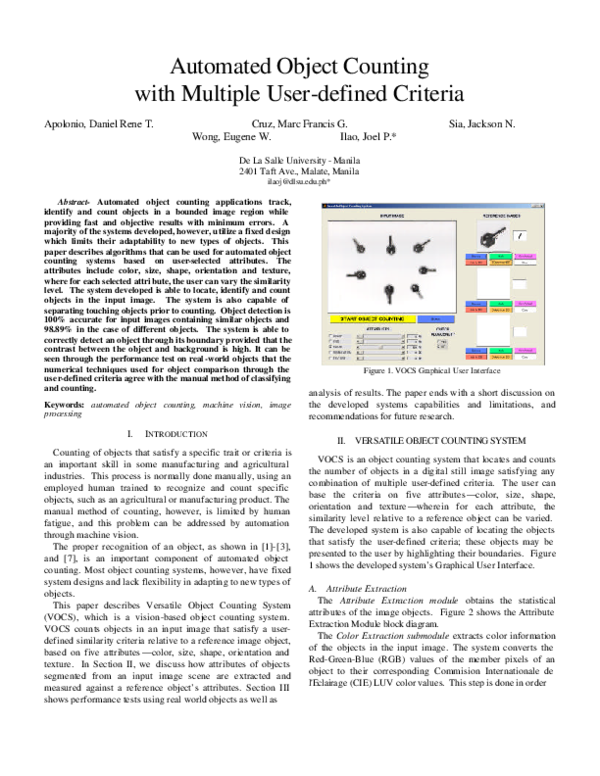 (PDF) Automated Object Counting with Multiple User-defined Criteria