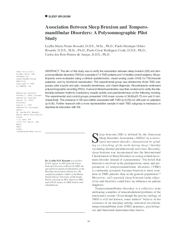 (PDF) Association Between Sleep Bruxism and Temporomandibular Disorders ...